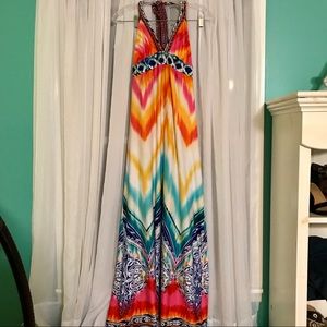Tribal halter neck maxi dress